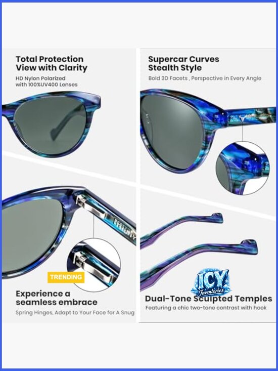 Polarized Cat Eye Sunglasses UV400 Protection Spring Hinge Acetate Frame